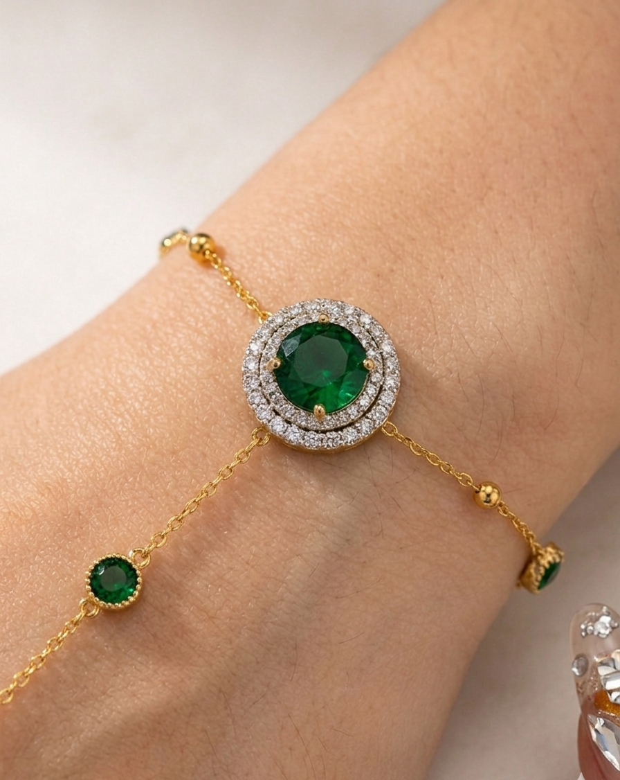 Regal Green Stone Slave Bracelet
