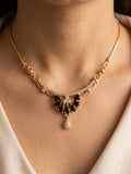Gold-Plated Black Onyx & Crystal Necklacel and Drop Earrings.