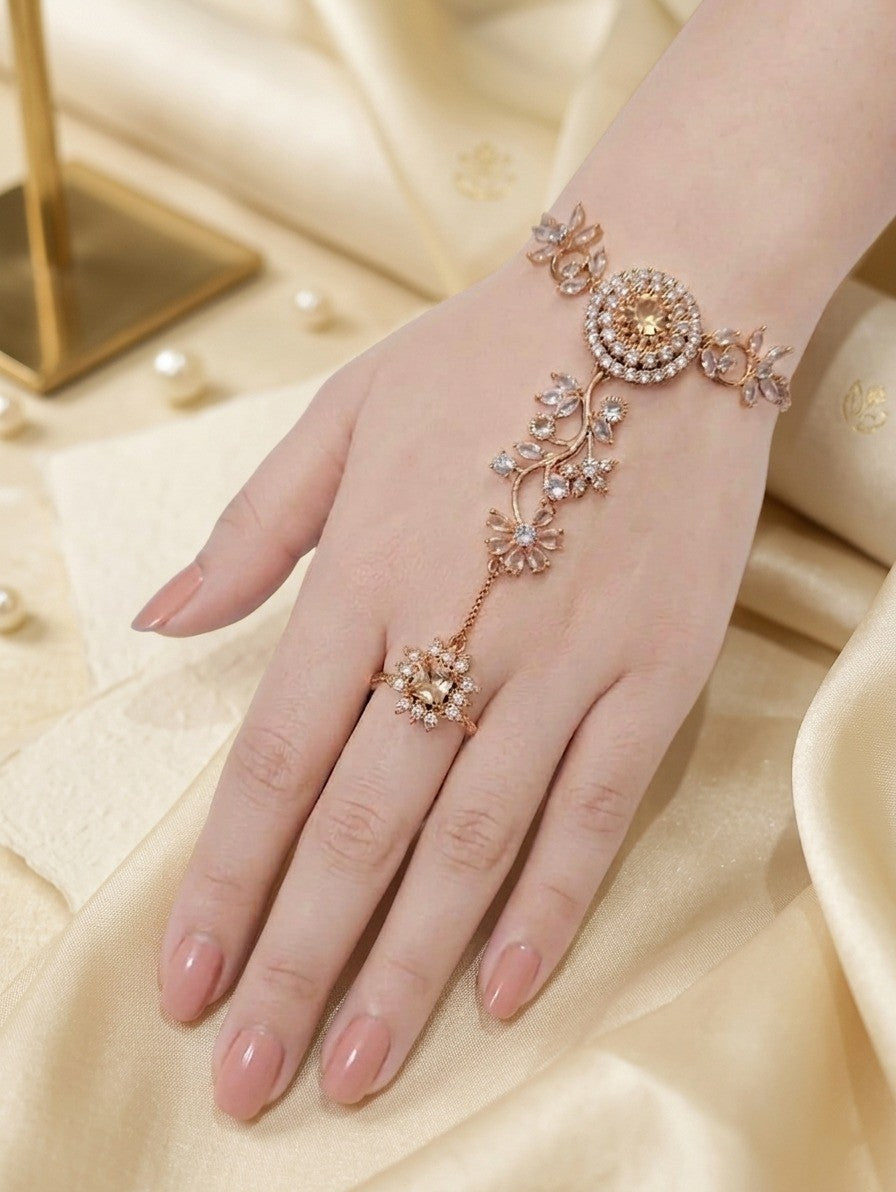 Rose Gold Crystal Haath Phool (Hand Harness).