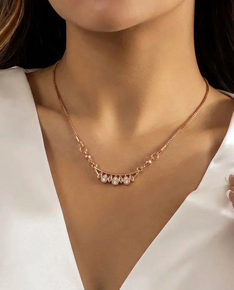 Rose Gold Crescent Crystal Necklace.