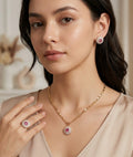 Pink Sapphire & Diamond-Style Floral Jewelry Set