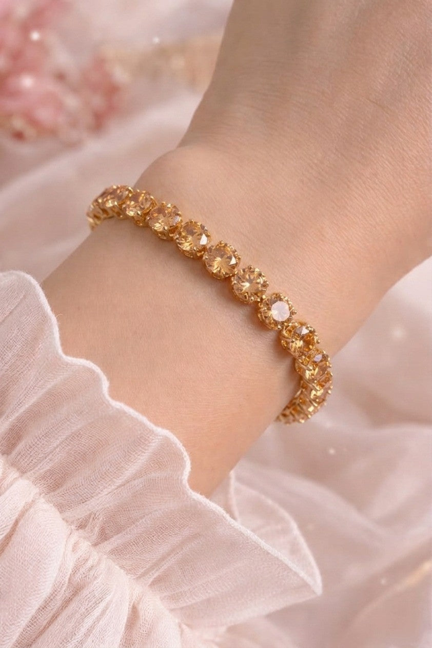 Champagne Zircon Gold-Plated Tennis Bracelet.