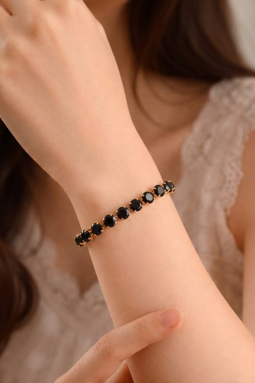 Black Onyx Gold-Plated Tennis Bracelet.