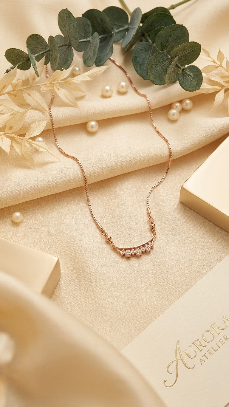 Rose Gold Crescent Crystal Necklace.