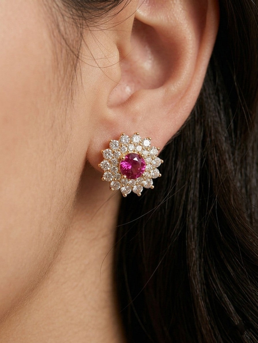 Pink Sapphire & Diamond-Style Floral Jewelry Set